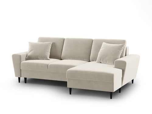 Cosmopolitan Design Converteerbare hoekbank rechts met opbergdoos Kyoto 4-zits, flueel lichtbeige - 145x241x88cm