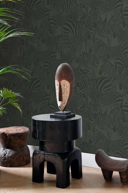 Origin Wallcoverings behang zebra's donkergroen - 50 x 900 cm - 347913