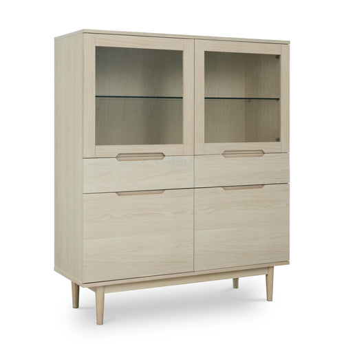 Furnhouse vitrinekast Kerteminde - Witte olie - MDF, Eikenfineer, Glas - 45x124x146
