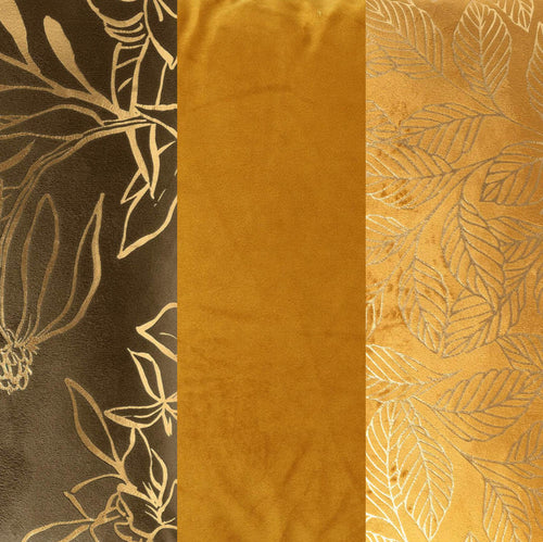 KUSSENSET - 3-delig - Bauke/Lonne - 45x45 cm, 30x50 cm - bladmotief - inclusief binnenkussens - geel, groen, goud
