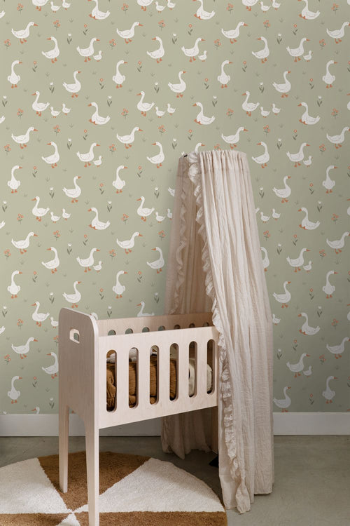 ESTAhome behang schattige ganzen groen - 50 x 900 cm - 131827