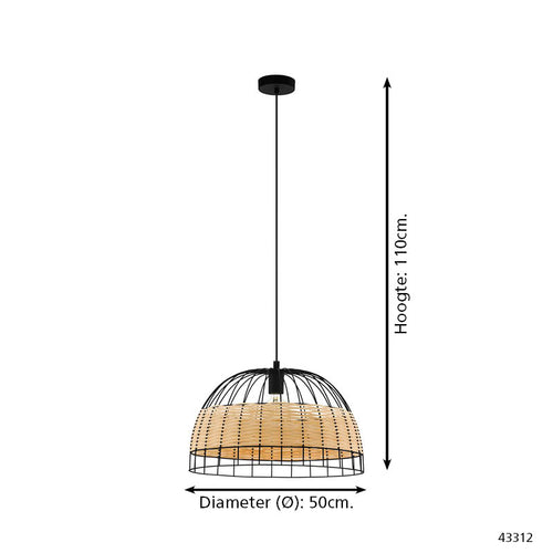 EGLO hanglamp Anwick - e27 - ø 50 cm - zwart/rotan