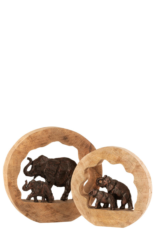 J-Line decoratie Figuur Olifant + Kind - hout/aluminium - brons - large