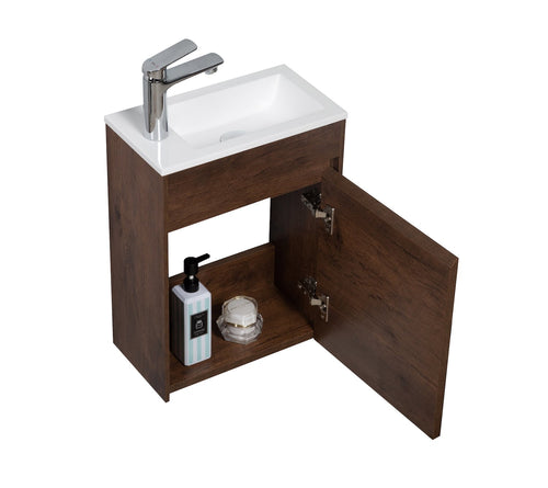 Badplaats Toiletmeubel Sinta 40 x 22 cm – Walnoot Bruin – Fonteinmeubel met Witte Wastafel