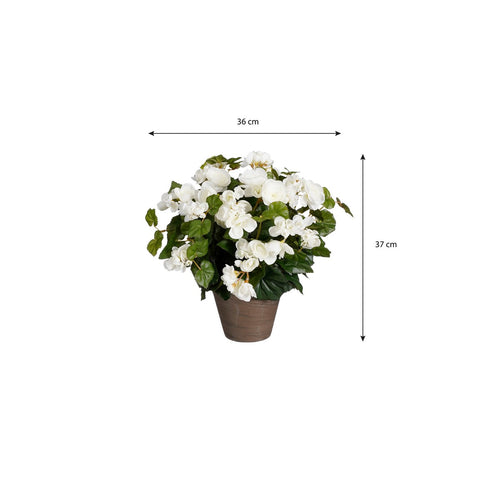 Mica Decorations Begonia Kunstplant in Bloempot Stan - H37 x Ø36 cm - Wit