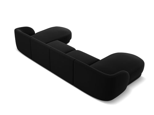 Micadoni Panoramische bank Miley 5-zits, flueel, zwart - 156x330x70cm