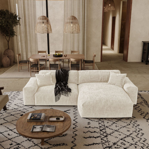Premium Interiors - Rechthoekige hoekbank CHEER - gewaafd fluweel beige 312cm