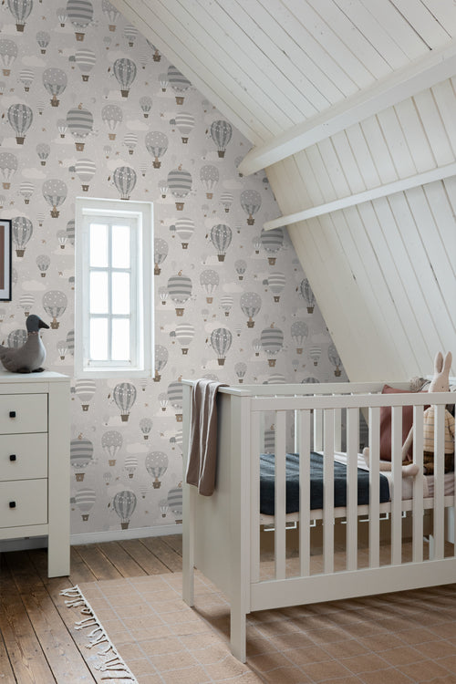 ESTAhome behang luchtballonnen grijs en bruin - 50 x 900 cm - 131344 - vtwonen shop