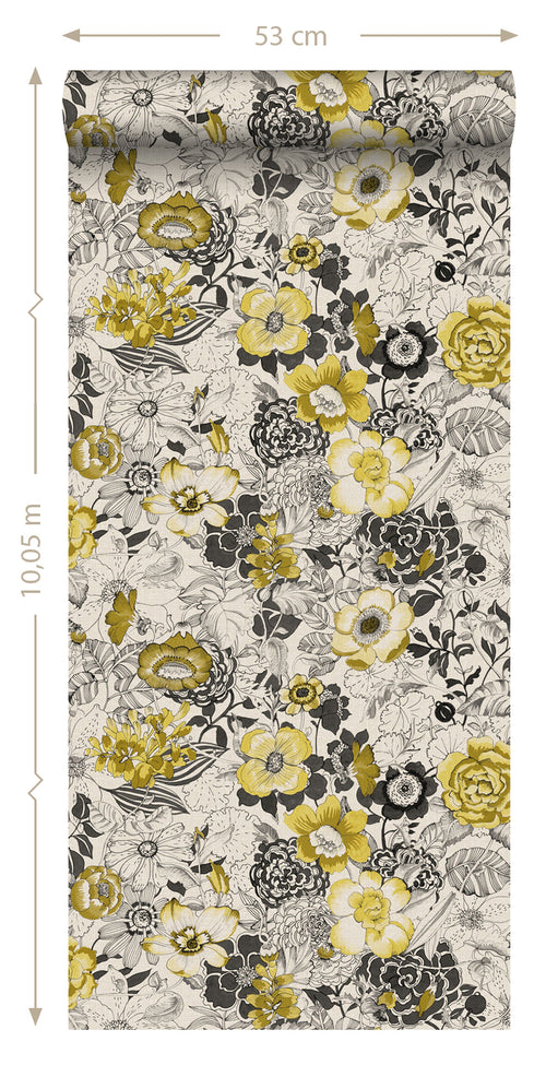 ESTAhome behang bloemen okergeel en beige - 53 cm x 10.05 m - 138506
