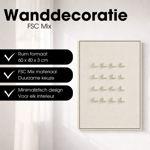 Mica Decorations Wanddecoratie - Wandpaneel Abstracte Kunst 60 x 40 x 3 cm - Woondecoratie voor Woonkamer of Slaapkamer - Off-white
