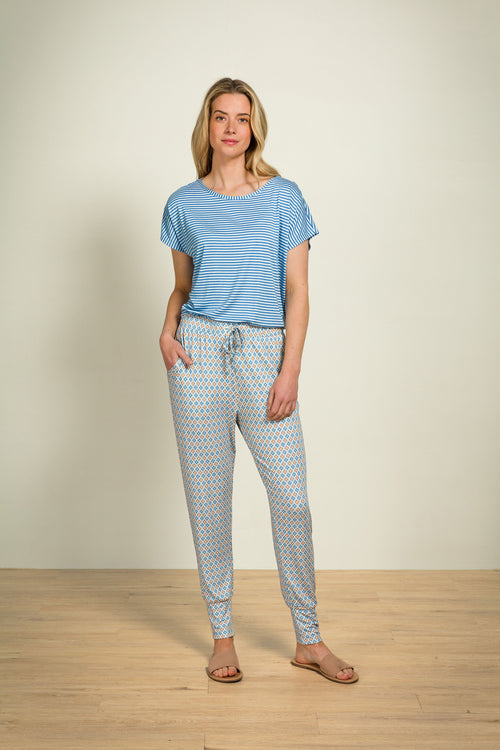 Pip Studio - Tatum Pyjama Shirt - Dames - Little Sumo Stripe - Blauw - XXL