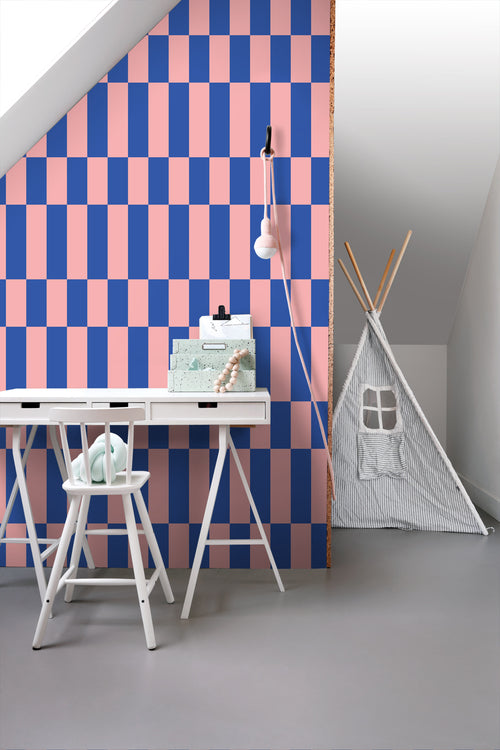 ESTAhome behang streep roze en koningsblauw - 50 x 900 cm - 130921 - vtwonen shop