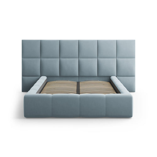 Cosmopolitan Design - Opbergbed met dubbel hoofdbord Livigno 200x180cm flueel lichtblauw - 230x300x125cm