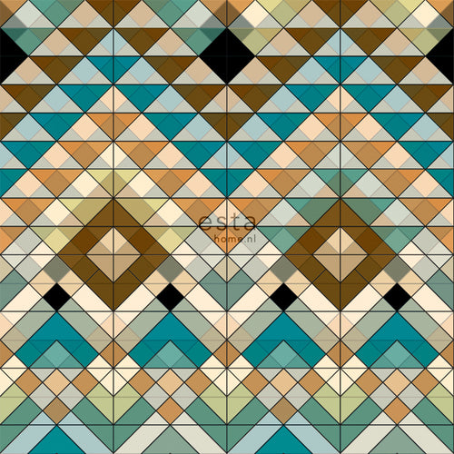 ESTAhome XXL behang Aztec-motief turquoise, beige en zeegroen - 50 x 900 cm - 158601