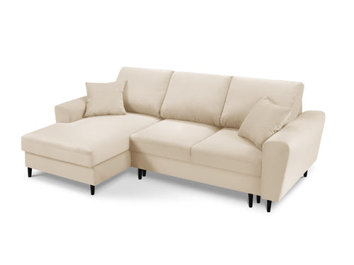Cosmopolitan Design Uitklapbare hoekbank links met opbergdoos Kyoto 4-zits, ribfluwelen, beige - 145x241x88cm