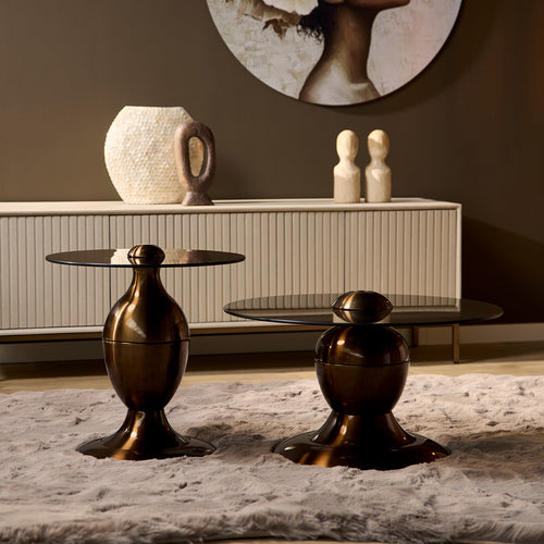 StarFurn Salontafel June - Rond Bruin Glas - Set van 2 - 70x70x39cm - vtwonen shop