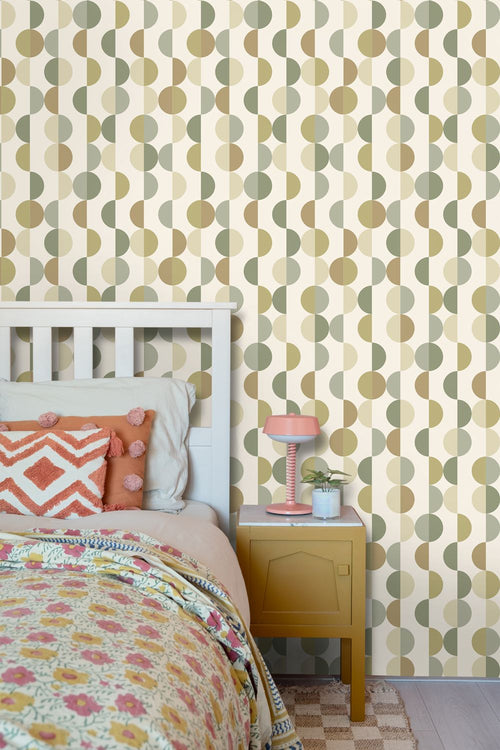 ESTAhome behang grafisch motief groen en beige - 50 x 900 cm - 131992