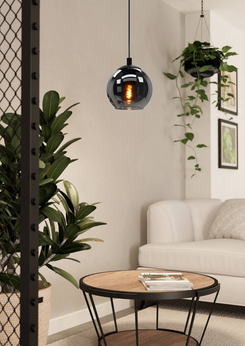 EGLO hanglamp Ariscani - e27 - ø 20 cm - rookglas - zwart