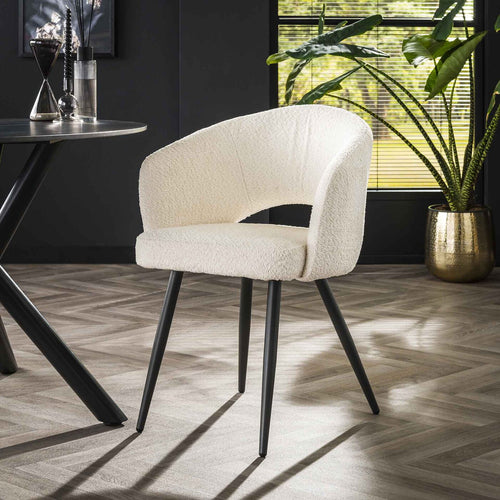 Giga Meubel Eetkamerstoel Salon Tissee - Wit Bouclé - Set van 2
