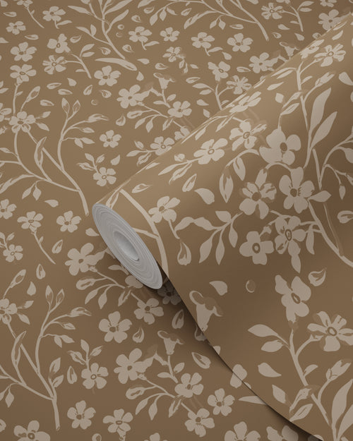 ESTAhome behang bloemetjes bruin - 50 x 900 cm - 131996