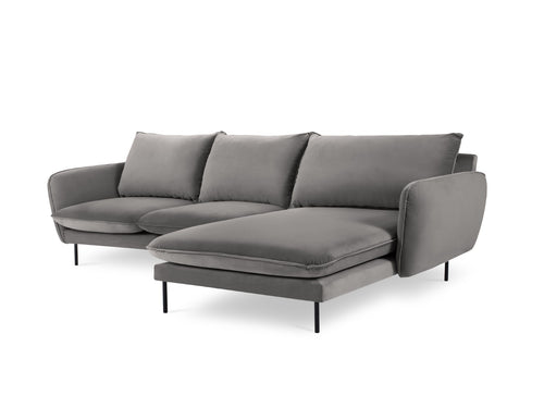 Cosmopolitan Design rechter hoekbank Vienna 5-zits, flueel, lichtgrijs - 170x255x95cm