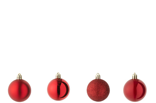 J-Line kerstbal - kunststof - rood - doos van 40