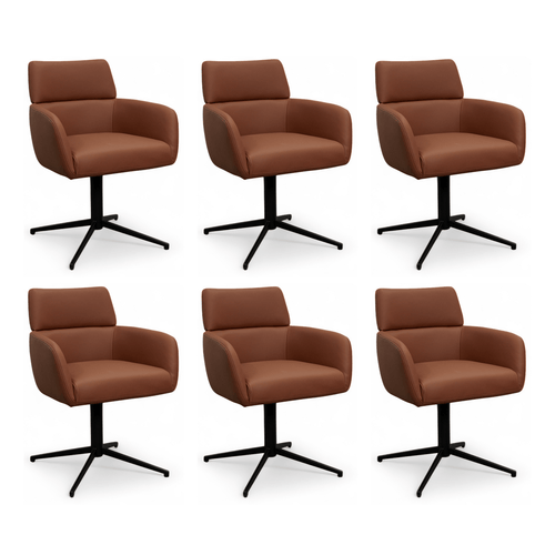 Furnhouse eetkamerstoelen armleuning Marco - Donkerbruin - Leer - Set van 6