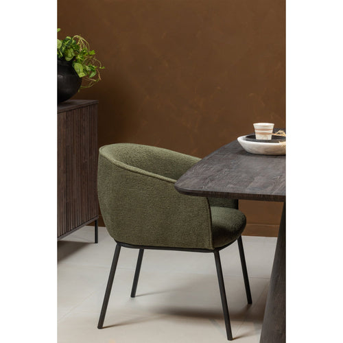 WOOOD eetkamerstoelen Leon - Bouclé - Bosgroen - Set van 6