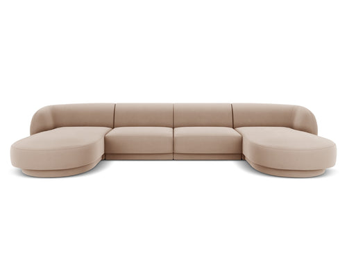 Micadoni Panoramische bank Miley 5-zits, flueel, cappuccino - 156x330x70cm
