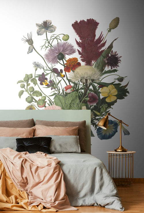 ESTAhome fotobehang boeket groen, roze, geel en paars - 186 x 279 cm - 158911 - vtwonen shop