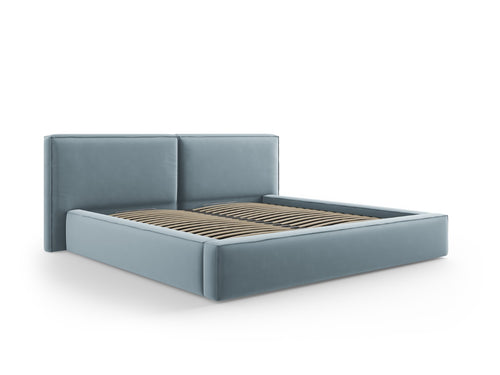 Micadoni Opbergbed met hoofdeinde Jodie 200x200cm, flueel, lichtblauw - 228x251x108cm