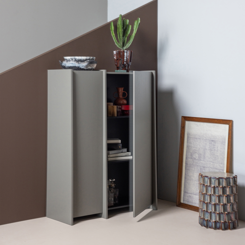 WOOOD 2-deurs kast Brock - Essen Fineer - Warmgrijs - 140x102x44