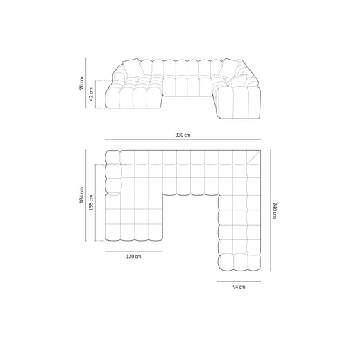 Cosmopolitan Design - Panoramische hoekbank rechts Treno 4-zits, flueel donkerblauw - 240x330x70cm