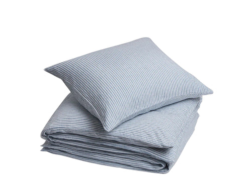 Yumeko dekbedovertrek gewassen linnen blue stripe 140x220 + 1/60x70 - vtwonen shop