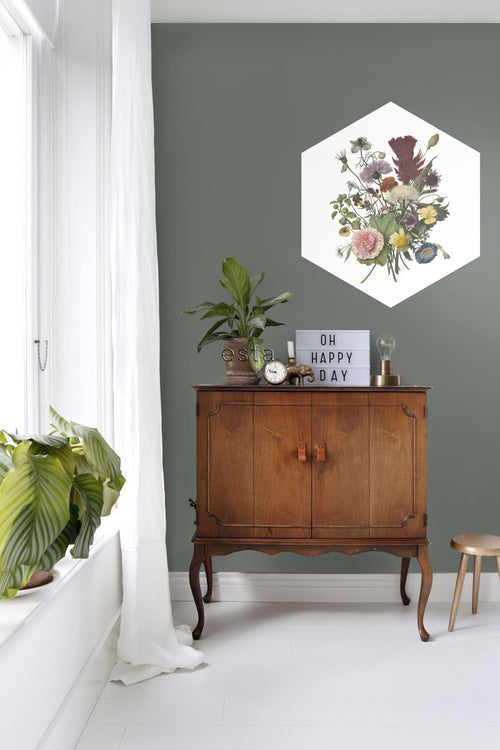 ESTAhome muursticker boeket groen, roze en geel - 70 x 81 cm - 158998