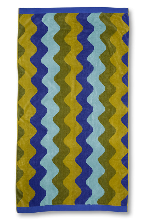 KAAT Amsterdam Strandlaken Waves - 100 x 180 cm - Blauw Groen