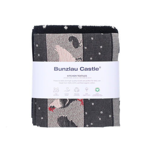 Luxe Keukendoek en Theedoek Kip Zwart- Bunzlau Castle - 100% biologisch GOTS katoen