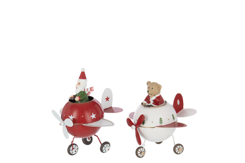 J-Line figuur Rendier + Kerstman Vliegtuig - metaal - rood/wit - large - 2 stuks - vtwonen shop
