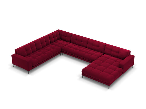 Cosmopolitan Design Panoramische hoekbank links Bali 7-zits, flueel, rood - 256x327x75cm