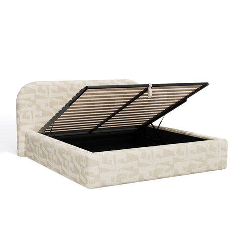 Premium Interiors - Bed met opbergruimte 160 x 200 cm LOVE - stof met textuur en patroon  ecru 198cm
