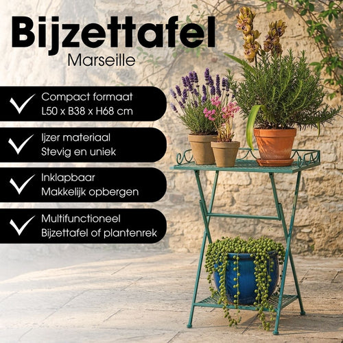 Mica Decorations Marseille Tuintafel - Plantenrek 50 x 38 x 68 cm - Tuintafeltje Bijzettafeltje - Tuintafeltje Weerbestendig IJzer - Tafeltje voor