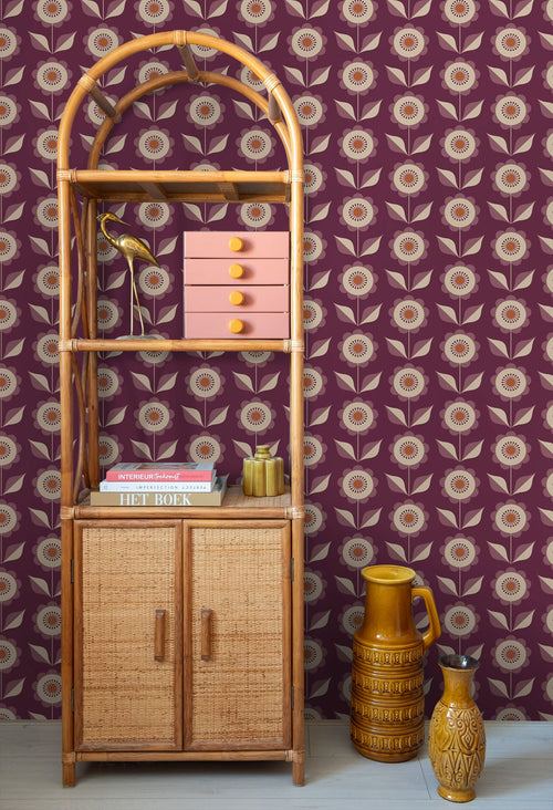 ESTAhome behang bloemen donker paars - 50 x 900 cm - 131863