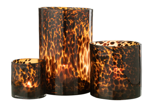 J-Line windlicht Cil Stippen - glas - bruin/zwart - large