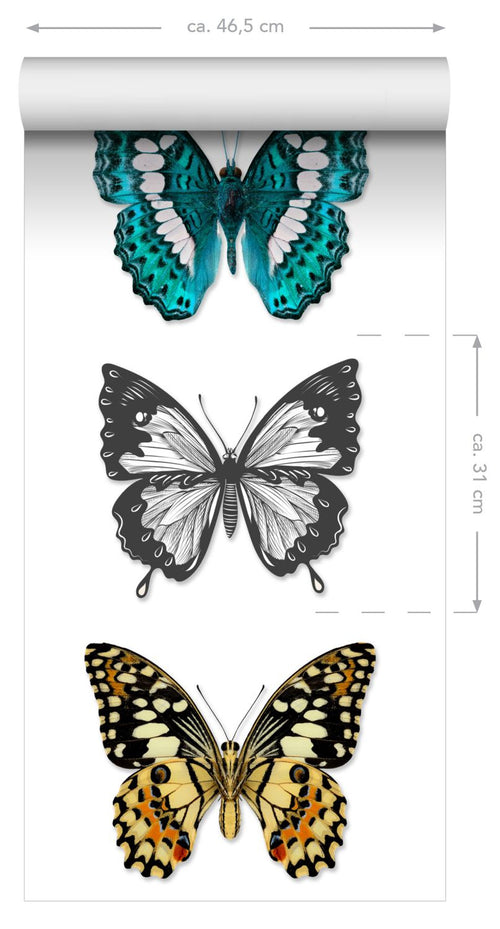 ESTAhome XXL behang vlinders turquoise, zwart en wit - 50 x 900 cm - 158507 - vtwonen shop