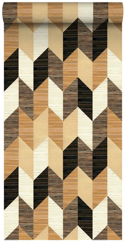 ESTAhome XXL behang grafisch motief zwart, bruin en beige - 50 x 900 cm - 158919 - vtwonen shop