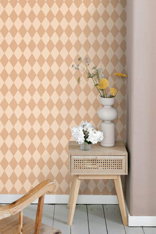 ESTAhome behang ruiten perzik roze - 50 x 900 cm - 132123