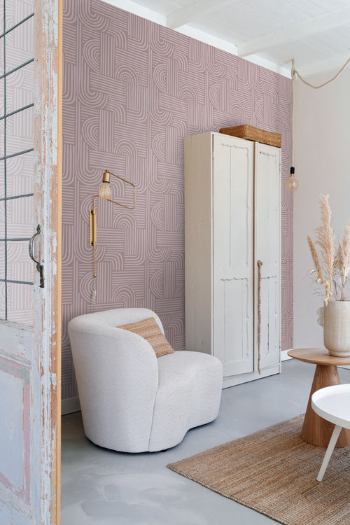 ESTAhome behang grafisch 3D motief licht mauve paars - 50 x 900 cm - 131488 - vtwonen shop