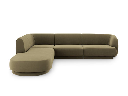 Micadoni - Linker hoekbank "Miley" 6 zitplaatsen, flueel, groente - 248x255x70cm