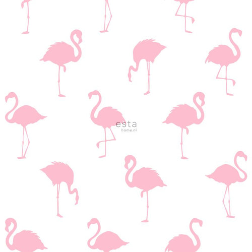 ESTAhome behang flamingo's roze en wit - 53 cm x 10.05 m - 138992