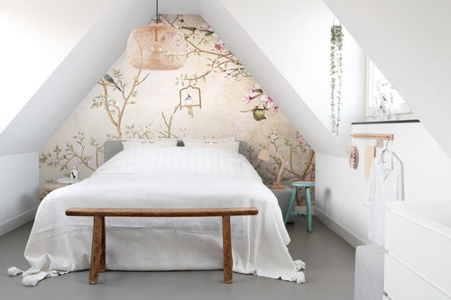 Sanders & Sanders fotobehang bloemen en vogels beige - 350 x 270 cm - 950015